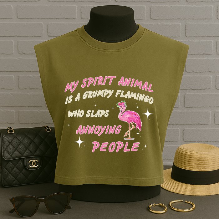 My Spirit Animal Is Grumpy Flamingo Garment-Dyed Women's Muscle Tee