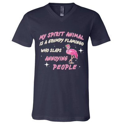 My Spirit Animal Is Grumpy Flamingo V-Neck T-Shirt