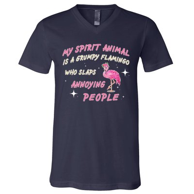 My Spirit Animal Is Grumpy Flamingo V-Neck T-Shirt