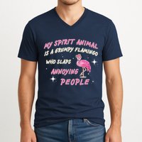 My Spirit Animal Is Grumpy Flamingo V-Neck T-Shirt