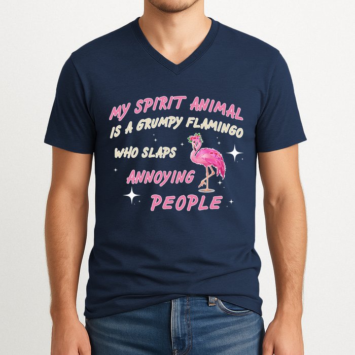 My Spirit Animal Is Grumpy Flamingo V-Neck T-Shirt