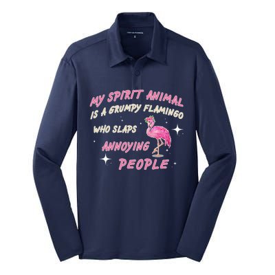 My Spirit Animal Is Grumpy Flamingo Silk Touch Performance Long Sleeve Polo