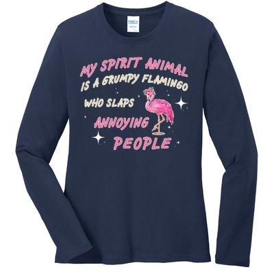 My Spirit Animal Is Grumpy Flamingo Ladies Long Sleeve Shirt