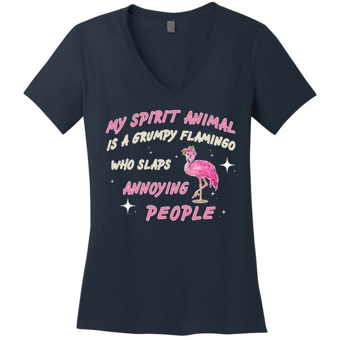 My Spirit Animal Is Grumpy Flamingo Women's V-Neck T-Shirt