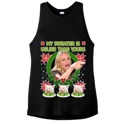 My Sweater Is Uglier Than Yours Yelling Cat Meme  Ladies PosiCharge Tri-Blend Wicking Tank