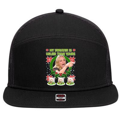 My Sweater Is Uglier Than Yours Yelling Cat Meme  7 Panel Mesh Trucker Snapback Hat