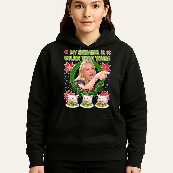 My Sweater Is Uglier Than Yours Yelling Cat Meme  Hoodie