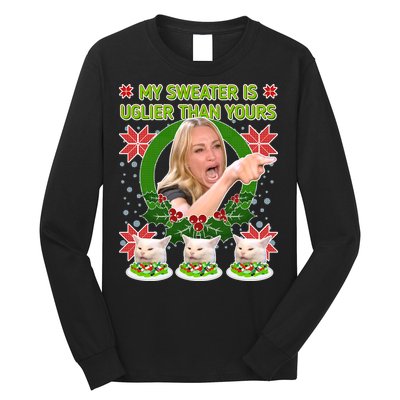My Sweater Is Uglier Than Yours Yelling Cat Meme  Long Sleeve Shirt