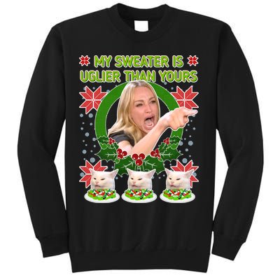 My Sweater Is Uglier Than Yours Yelling Cat Meme  Sweatshirt