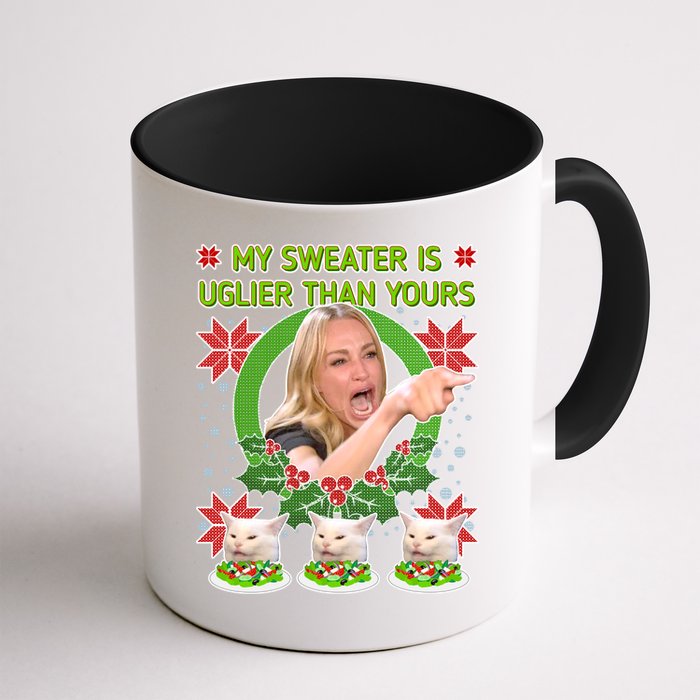 My Sweater Is Uglier Than Yours Yelling Cat Meme  Mug