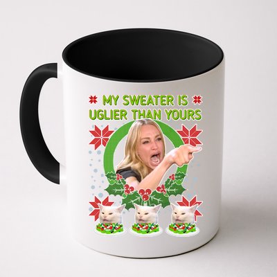 My Sweater Is Uglier Than Yours Yelling Cat Meme  Mug