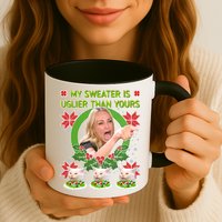 My Sweater Is Uglier Than Yours Yelling Cat Meme  Mug