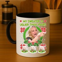 My Sweater Is Uglier Than Yours Yelling Cat Meme  Mug