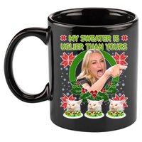 My Sweater Is Uglier Than Yours Yelling Cat Meme  11oz C Handle Ceramic Mug