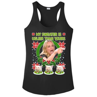 My Sweater Is Uglier Than Yours Yelling Cat Meme  Ladies PosiCharge Competitor Racerback Tank