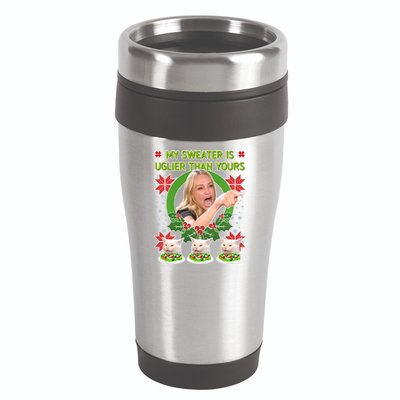 My Sweater Is Uglier Than Yours Yelling Cat Meme  16oz Travel Tumbler