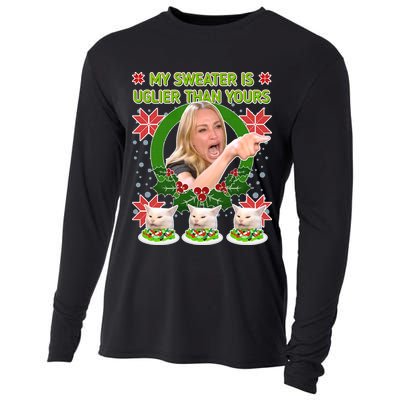 My Sweater Is Uglier Than Yours Yelling Cat Meme  Cooling Performance Long Sleeve Crew