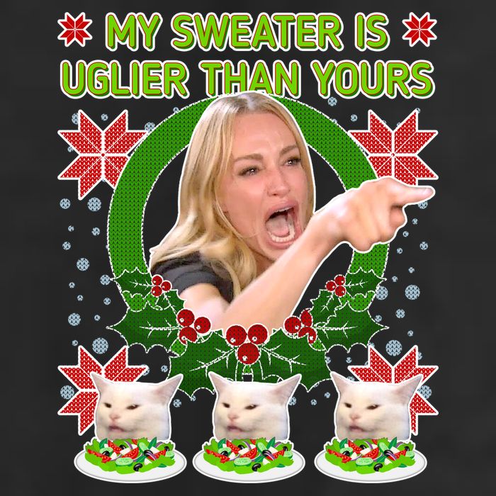 My Sweater Is Uglier Than Yours Yelling Cat Meme  Trucker Hat