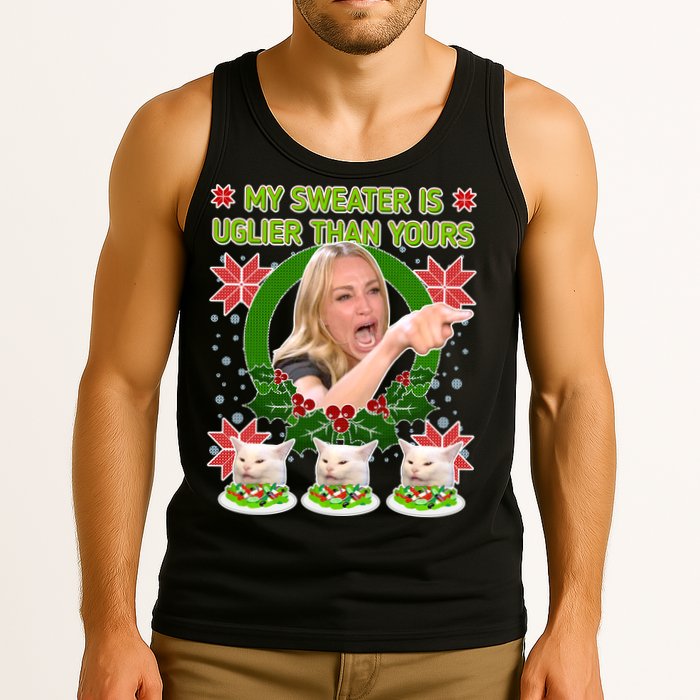 My Sweater Is Uglier Than Yours Yelling Cat Meme  Tank Top