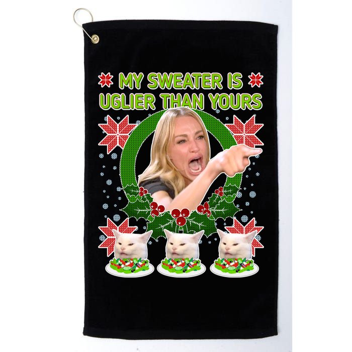 My Sweater Is Uglier Than Yours Yelling Cat Meme  Golf Towel