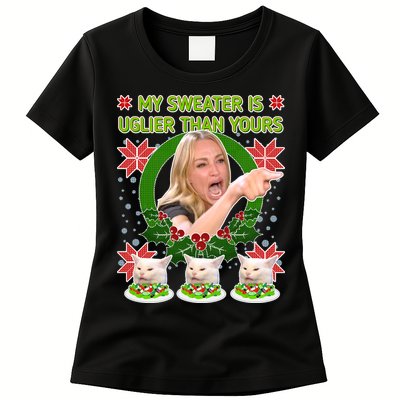 My Sweater Is Uglier Than Yours Yelling Cat Meme  Womens T-Shirt