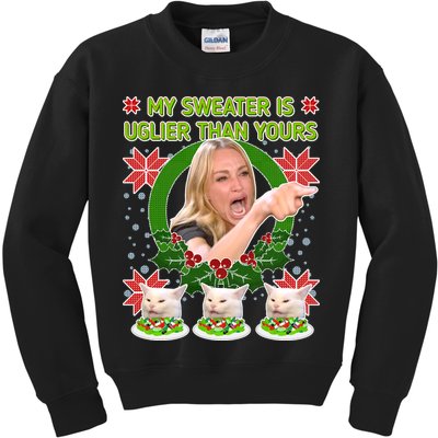 My Sweater Is Uglier Than Yours Yelling Cat Meme  Kids Sweatshirt