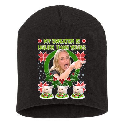 My Sweater Is Uglier Than Yours Yelling Cat Meme  Short Acrylic Beanie