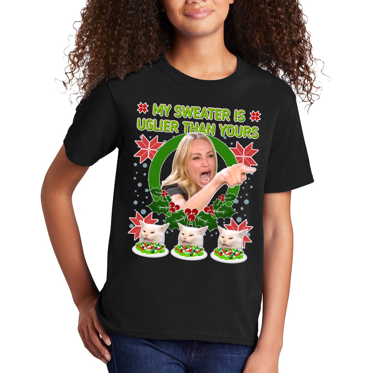 My Sweater Is Uglier Than Yours Yelling Cat Meme  Kids T-Shirt