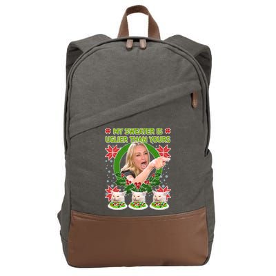 My Sweater Is Uglier Than Yours Yelling Cat Meme  Cotton Canvas Backpack