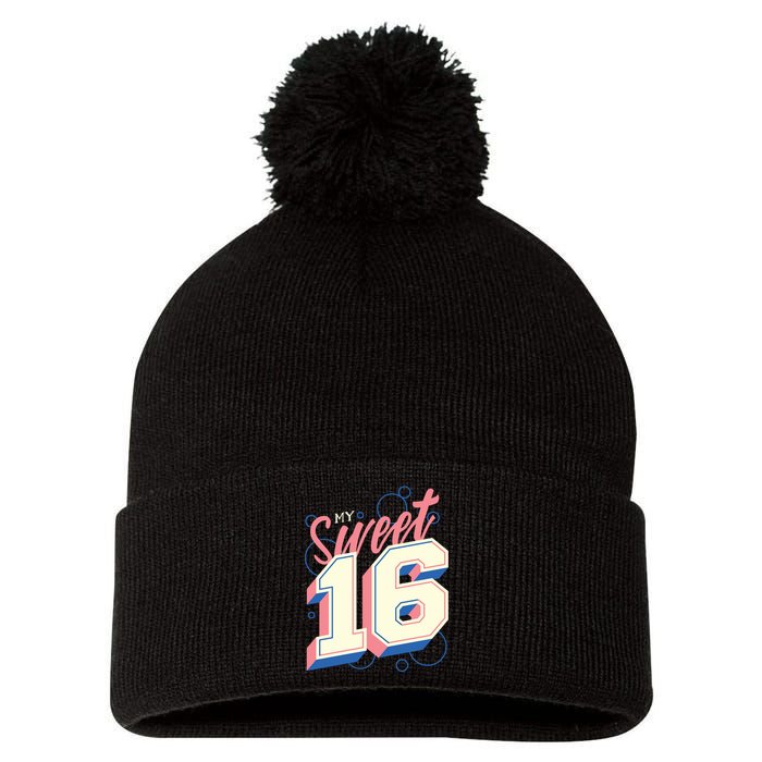 My Sweet Sixteen Pom Pom 12in Knit Beanie