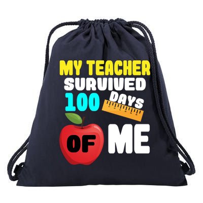 My Teacher Survived 100 Days Of Me Drawstring Bag