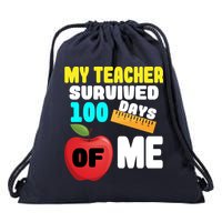 My Teacher Survived 100 Days Of Me Drawstring Bag