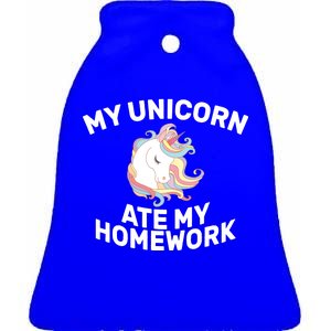 My Unicorn Ate My Homework Ceramic Bell Ornament