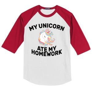 My Unicorn Ate My Homework Kids Colorblock Raglan Jersey