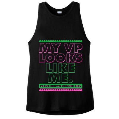 My VP Looks Like Me Proud Brown Skinned Girl AKA Sorority Colors Ladies PosiCharge Tri-Blend Wicking Tank