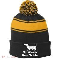 My Wiener Does Tricks Stripe Pom Pom Beanie