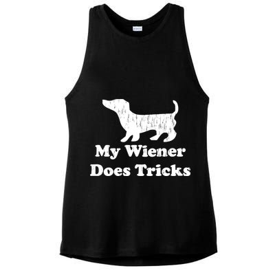 My Wiener Does Tricks Ladies PosiCharge Tri-Blend Wicking Tank