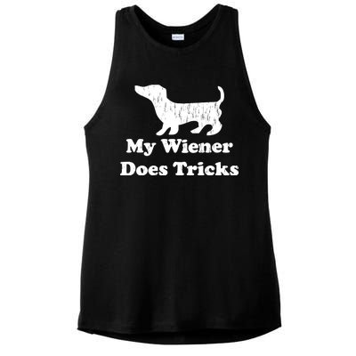 My Wiener Does Tricks Ladies PosiCharge Tri-Blend Wicking Tank