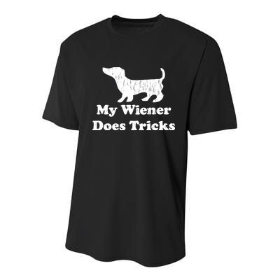 My Wiener Does Tricks Youth Performance Sprint T-Shirt