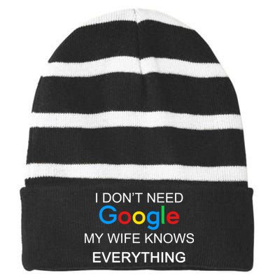 My Wife Knows Everything Funny Striped Beanie with Solid Band