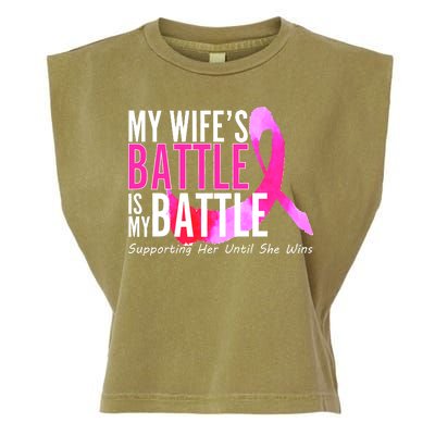 My Wife's Battle Is My Battle Breast Cancer Garment-Dyed Women's Muscle Tee