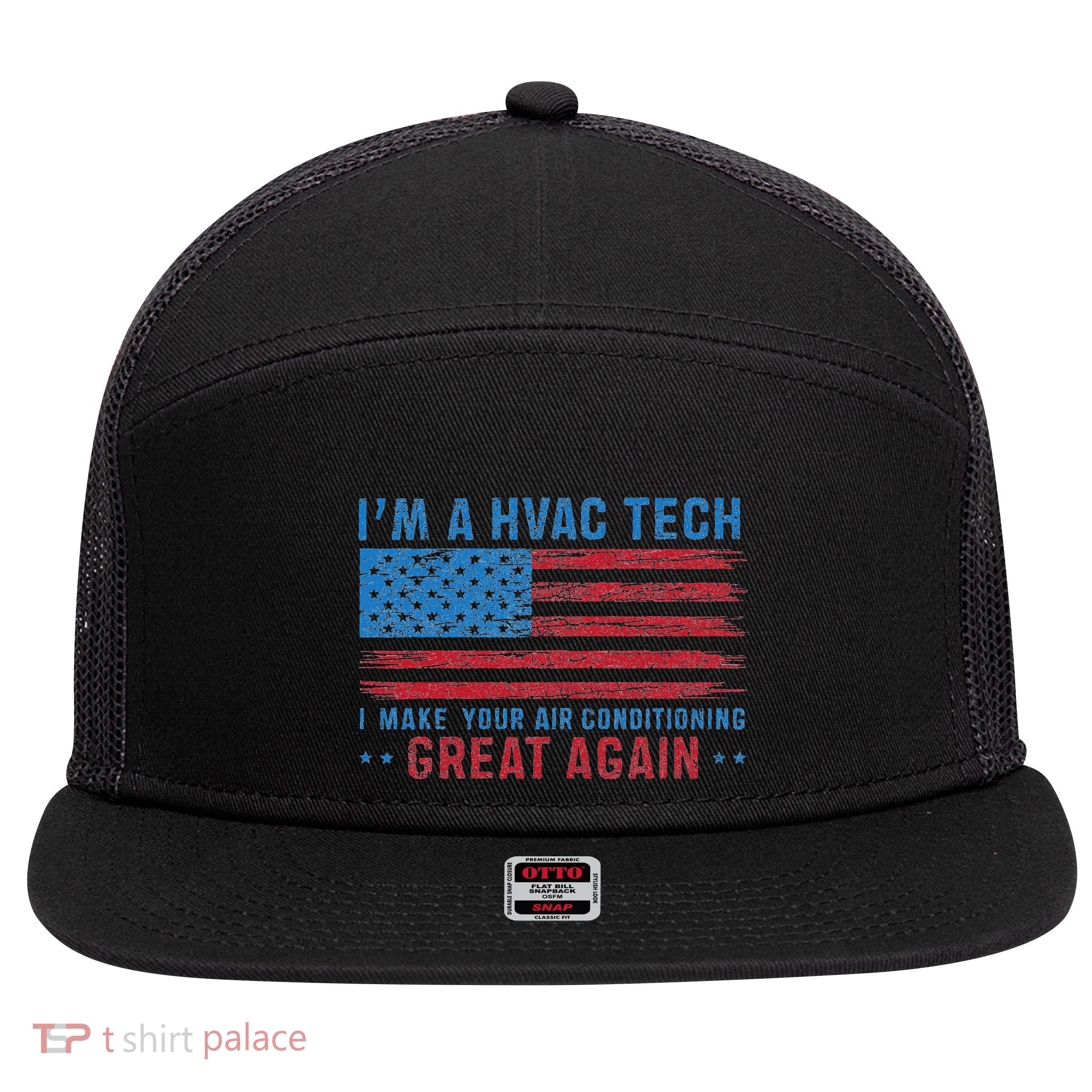 Make Your Air Conditioning Great Again Funny Hvac Tech 7 Panel Mesh Trucker Snapback Hat