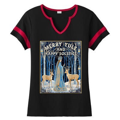 Merry Yule And Happy Winter Solstice Deer Christmas Gothic Ladies Halftime Notch Neck Tee