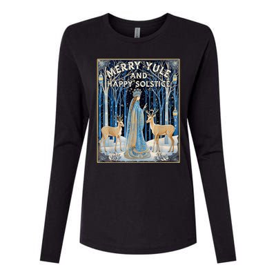 Merry Yule And Happy Winter Solstice Deer Christmas Gothic Womens Cotton Relaxed Long Sleeve T-Shirt