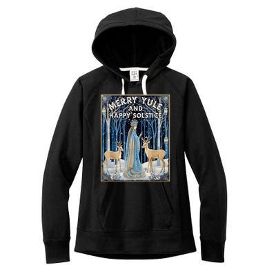 Merry Yule And Happy Winter Solstice Deer Christmas Gothic Women's Fleece Hoodie