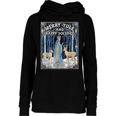 Merry Yule And Happy Winter Solstice Deer Christmas Gothic Womens Funnel Neck Pullover Hood