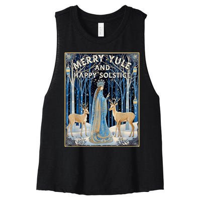 Merry Yule And Happy Winter Solstice Deer Christmas Gothic Women's Racerback Cropped Tank