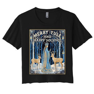 Merry Yule And Happy Winter Solstice Deer Christmas Gothic Women's Crop Top Tee