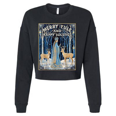 Merry Yule And Happy Winter Solstice Deer Christmas Gothic Cropped Pullover Crew