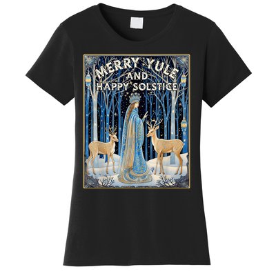 Merry Yule And Happy Winter Solstice Deer Christmas Gothic Women's T-Shirt